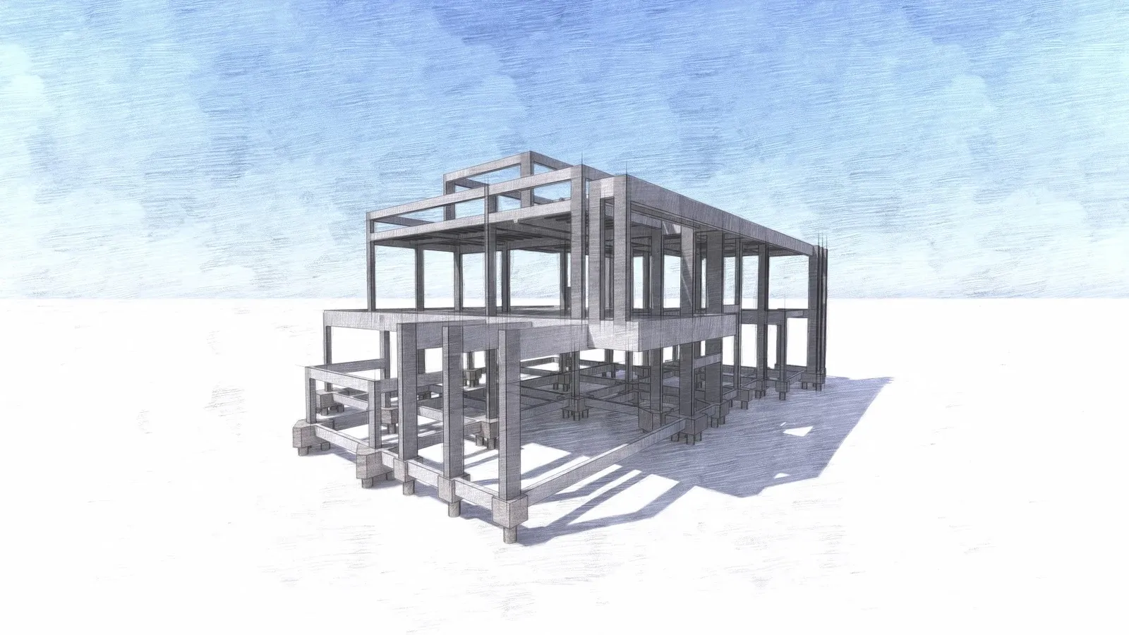 Modelo tridimensional da estrutura de uma residência, visualizado em navegador.